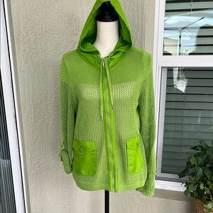 Vibrant Green Knit Cardigan with Zipper and Collar